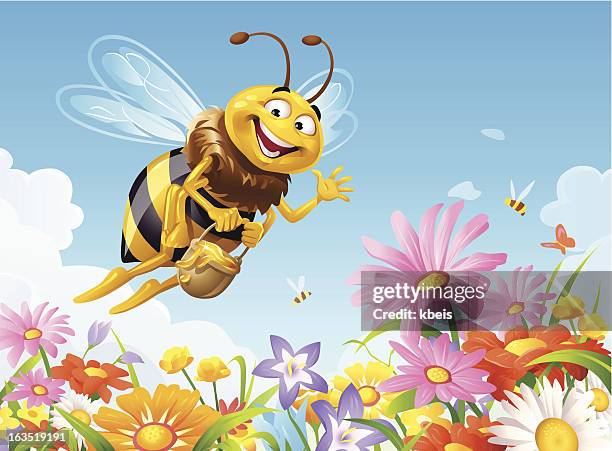 busy bee - bee-cartoon-drawing stock illustrations