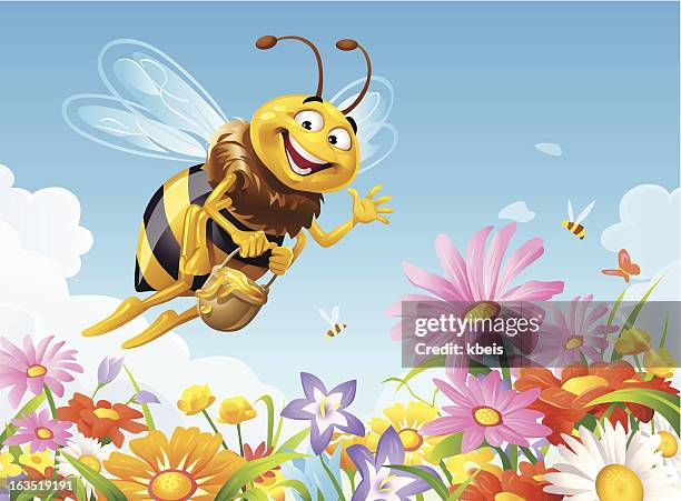 busy bee - cartoon flowers 幅插畫檔、美工圖案、卡通及圖標