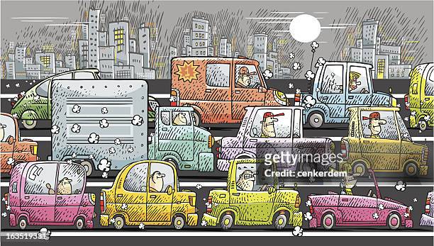 jam in the city - traffic jam lots of trucks stock illustrations
