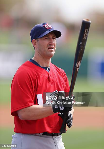 Willie Bloomquist of Team USA takes batting practice before the spring training game against the Chicago White Sox at Camelback Ranch on March 5,...