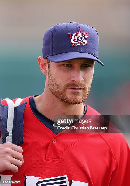 Jonathan Lucroy of Team USA before the spring training game against the Chicago White Sox at Camelback Ranch on March 5, 2013 in Glendale, Arizona.