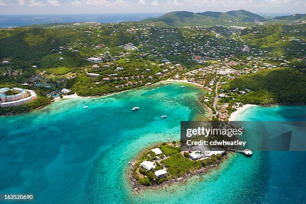 aerial shot of coki point in st.thomas, us virgin islands - virgin islands stock pictures, royalty-free photos & images