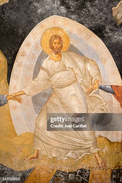 jesus christ fresco in istanbul - chora church - kariye museum stock pictures, royalty-free photos & images