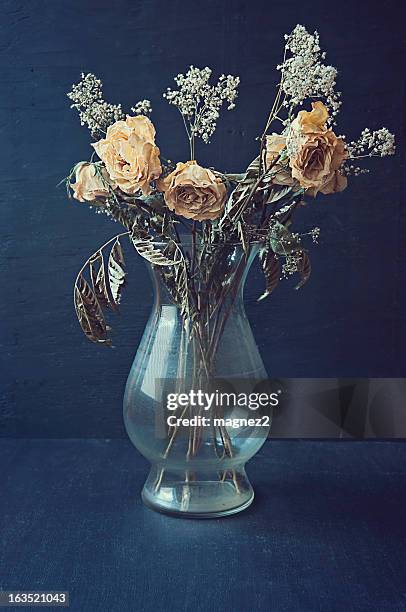 dried yellow roses in a vase - death of a rotten 個照片及圖片檔