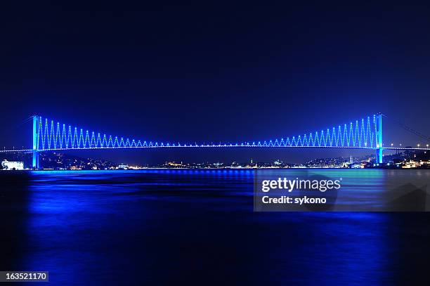 city lights and istanbul bridge,turkey - bosporen bildbanksfoton och bilder