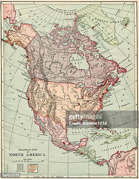 américa do norte mapa 1884 xxxl - the americas imagens e fotografias de stock