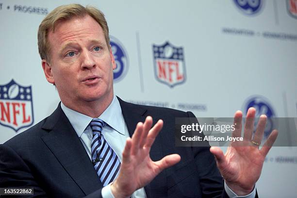 Roger Goodell, commissioner of the National Football League , speaks at a news conference March 11, 2013 New York City. Goodell and GE CEO Jeff...