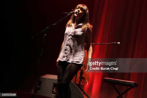 Neyla Pekarek of The Lumineers performs on stage at Brixton Academy on March 11, 2013 in London, England.