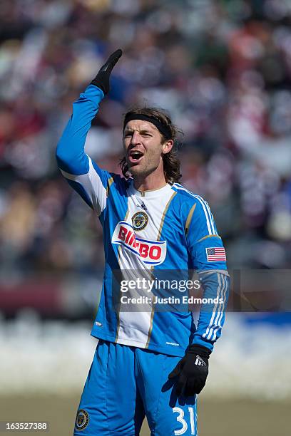 Jeff Parke of the Philadelphia Union reacts against the Colorado Rapids at Dick's Sporting Goods Park on March 10, 2013 in Commerce City, Colorado.