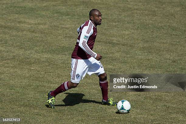 Marvell Wynne of the Colorado Rapids controls the ball against the Philadelphia Union at Dick's Sporting Goods Park on March 10, 2013 in Commerce...
