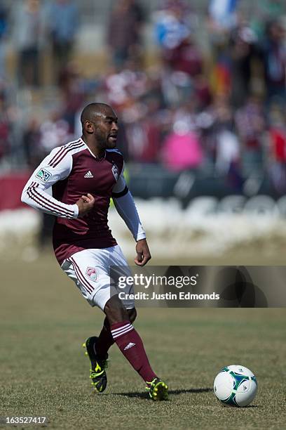 Marvell Wynne of the Colorado Rapids controls the ball against the Philadelphia Union at Dick's Sporting Goods Park on March 10, 2013 in Commerce...