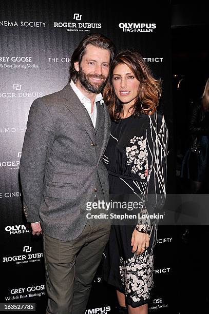 Louis Dowler and actress Jennifer Esposito attend The Cinema Society with Roger Dubuis and Grey Goose screening of FilmDistrict's "Olympus Has...