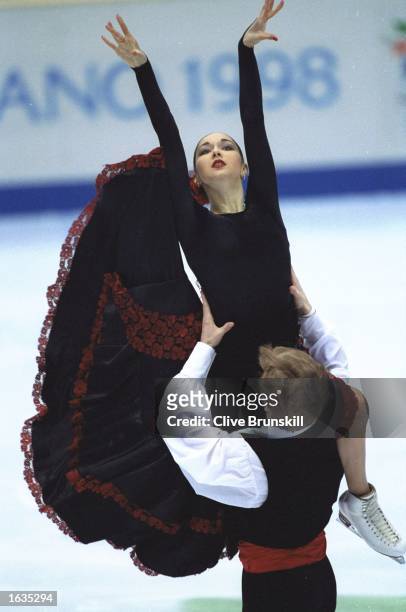 Anjelika Krylova and Oleg Ovsyannikov of Russia perform in the Skating Exhibition in the Ice-Skating championships during the 1998 Winter Olympics...