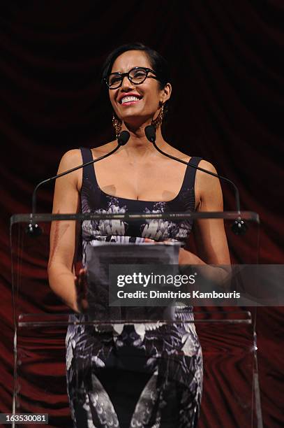 Personality Padma Lakshmi speaks onstage at The Endometriosis Foundation of America's Celebration of The 5th Annual Blossom Ball at Capitale on March...