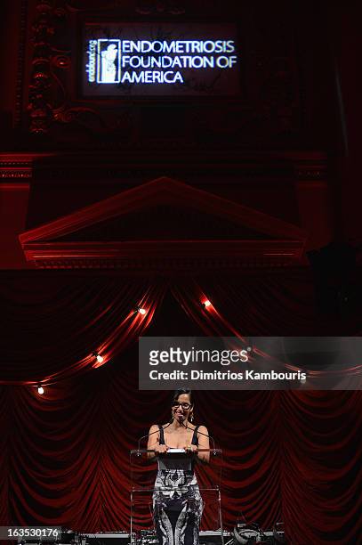 Personality Padma Lakshmi speaks onstage at The Endometriosis Foundation of America's Celebration of The 5th Annual Blossom Ball at Capitale on March...