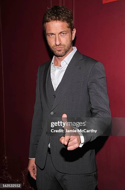 Gerard Butler attends the after party for The Cinema Society with Roger Dubuis and Grey Goose screening of FilmDistrict's "Olympus Has Fallen" at The...