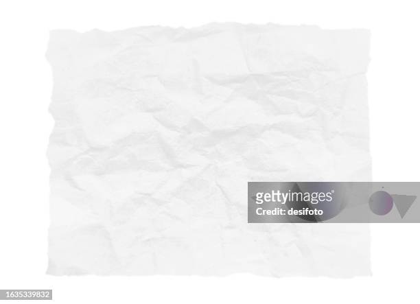 white coloured crumpled crushed very wrinkled discarded paper horizontal vector backgrounds with folds, wrinkles and creases all over like a blank empty waste page with cut or turn uneven irregular edges - 665409969 or 665409803 stock illustrations