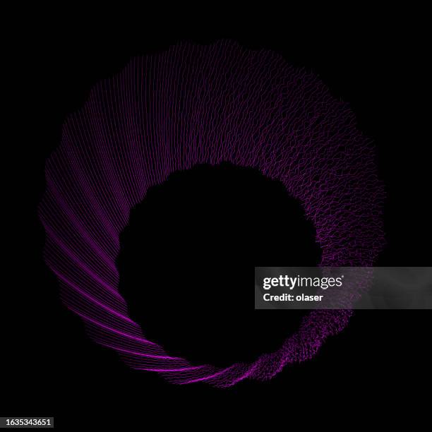dark design of curved lines forming a 3d shape that frames an off-center copy space, resolving right into chaos - tidy stock illustrations