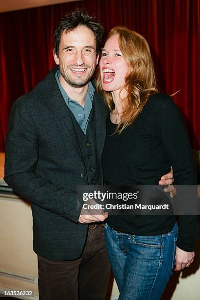 Oliver Mommsen and his wife Nicola Mommsen during the Premiere of 'Eine ganz normale Familie' at the Theater am Kurfuerstendamm on March 11, 2013 in...