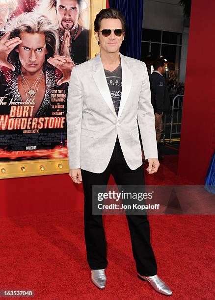 Actor Jim Carrey arrives at the Los Angeles Premiere "The Incredible Burt Wonderstone" at TCL Chinese Theatre on March 11, 2013 in Hollywood,...