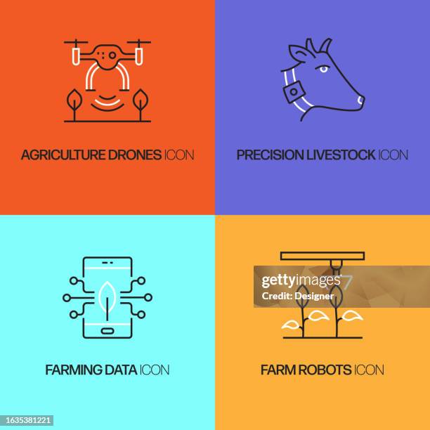 smart farm related vector line icons. outline symbol collection - irrigation controller stock illustrations
