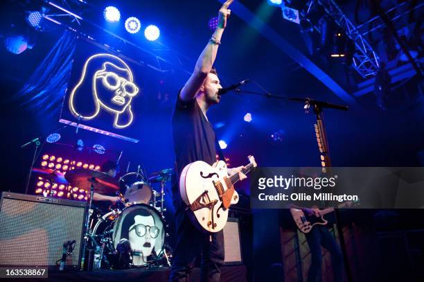 Liam Fray of The Courteeners performs during a date of the band's February and March 2013 UK tour on stage at the O2 Academy on March 11, 2013 in...