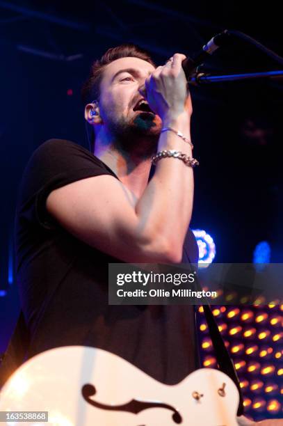 Liam Fray of The Courteeners performs during a date of the band's February and March 2013 UK tour on stage at the O2 Academy on March 11, 2013 in...