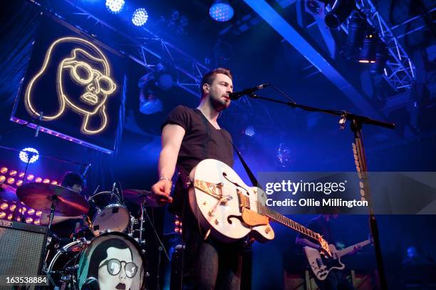 Liam Fray of The Courteeners performs during a date of the band's February and March 2013 UK tour on stage at the O2 Academy on March 11, 2013 in...