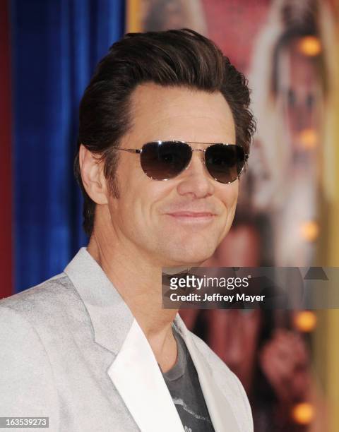Actor Jim Carrey arrives at the 'The Incredible Burt Wonderstone' - Los Angeles Premiere at TCL Chinese Theatre on March 11, 2013 in Hollywood,...