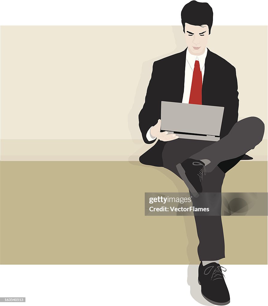 Man on Bench with Laptop