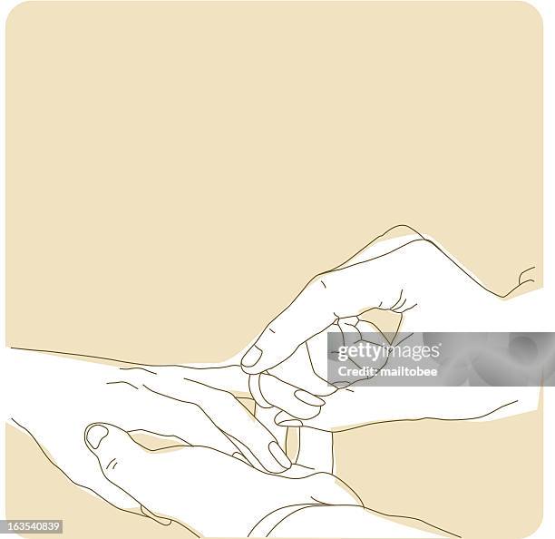 thr wedding ring - wedding ring on finger stock illustrations