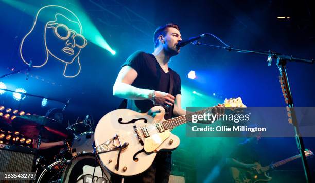 Liam Fray of The Courteeners perform during a date of the band's February and March 2013 UK tour on stage at the O2 Academy on March 11, 2013 in...