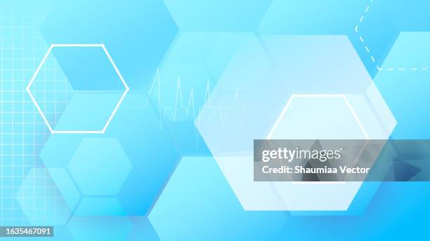modern medical abstract background with cross shape, pulse, hexagons and molecular pattern. concepts and ideas for healthcare technology, innovation medicine, health, science and research design - circular hospital infographic stock illustrations