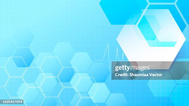 modern medical abstract background with cross shape, pulse, hexagons and molecular pattern. concepts and ideas for healthcare technology, innovation medicine, health, science and research design - abstract medical technology stock illustrations