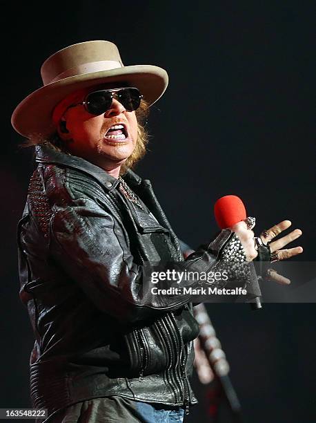 Axl Rose of Guns N' Roses performs live on stage at Allphones Arena on March 12, 2013 in Sydney, Australia.