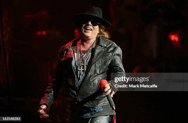 Axl Rose of Guns N' Roses performs live on stage at Allphones Arena on March 12, 2013 in Sydney, Australia.