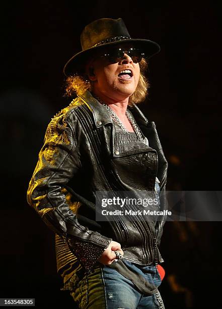 Axl Rose of Guns N' Roses performs live on stage at Allphones Arena on March 12, 2013 in Sydney, Australia.