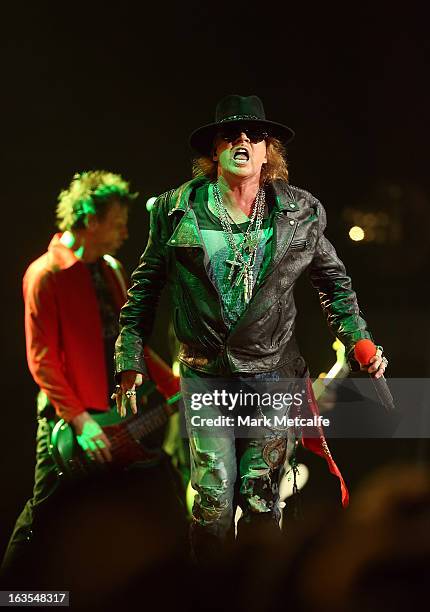 Axl Rose of Guns N' Roses performs live on stage at Allphones Arena on March 12, 2013 in Sydney, Australia.