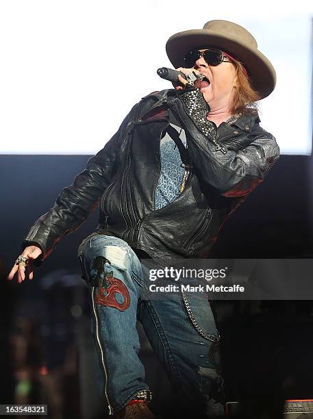 Axl Rose of Guns N' Roses performs live on stage at Allphones Arena on March 12, 2013 in Sydney, Australia.