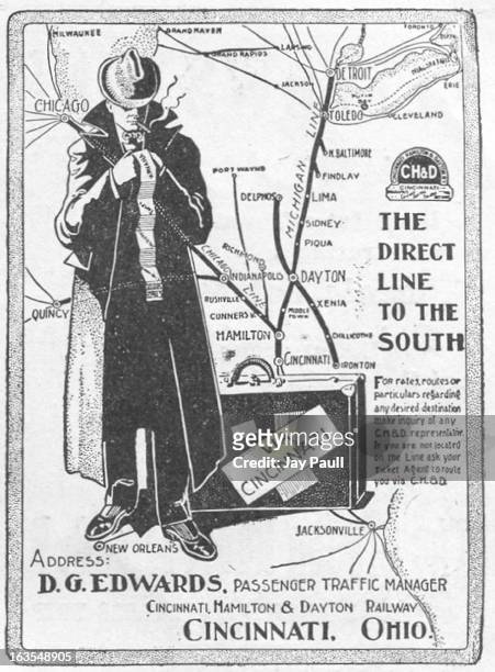 Advertisement for the Cincinnati, Hamilton & Dayton Railway picturing a route map, 1902.