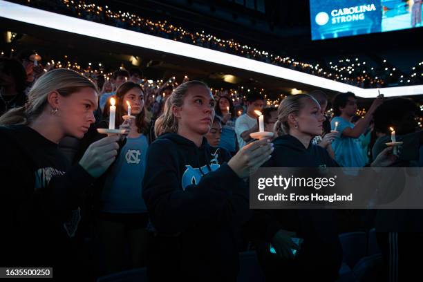 University of North Carolina students and faculty hold a vigil for slain professor Zijie Yan on August 30, 2023 in Chapel Hill, North Carolina....