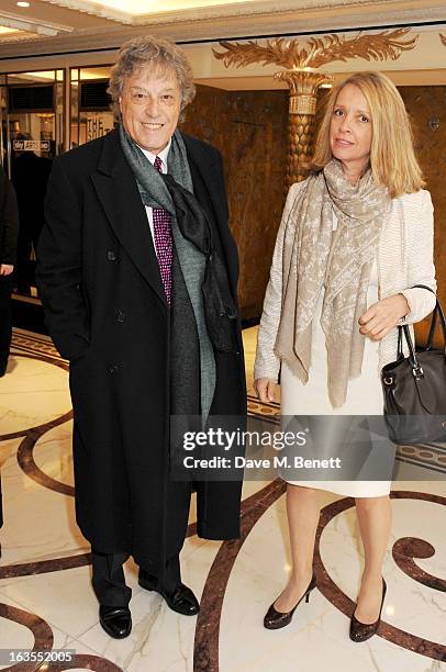 Sir Tom Stoppard and Sabrina Guinness arrive at the 2013 South Bank Sky Arts Awards at The Dorchester on March 12, 2013 in London, England.