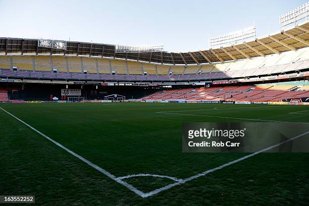 General view of the pitch before the start of the D.C. United and Real Salt Lake soccer match at RFK Stadium on March 9, 2013 in Washington, DC.