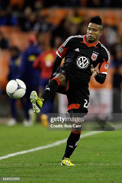 Lionard Pajoy of D.C. United goes after the ball during the second half against the Real Salt Lake at RFK Stadium on March 9, 2013 in Washington, DC.