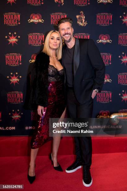 Sam Wood and Snezana Wood attend the opening night of "Moulin Rouge! The Musical" at Regent Theatre on August 24, 2023 in Melbourne, Australia.