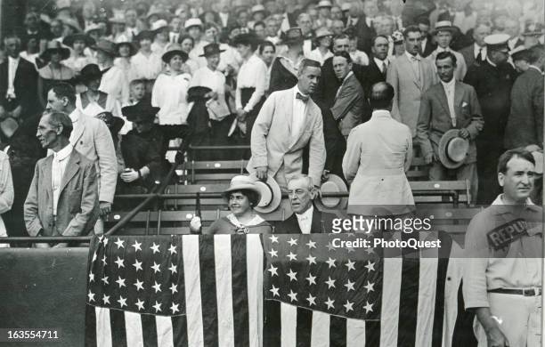 Washington, DC - President and Mrs. Woodrow Wilson attend a Congressional baseball game.