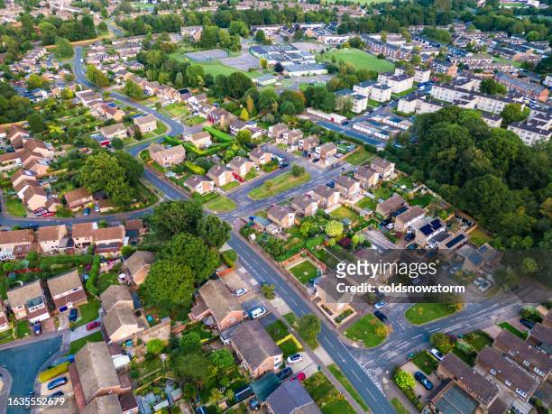 aerial view of streets and houses in southeast england, uk - crawley - west sussex stock pictures, royalty-free photos & images