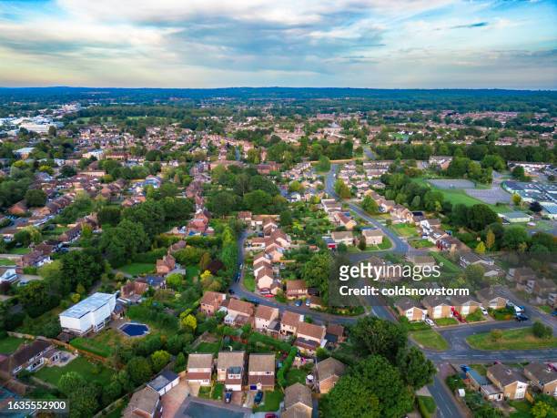aerial view of housing in crawley, southeast england - crawley - west sussex stock pictures, royalty-free photos & images