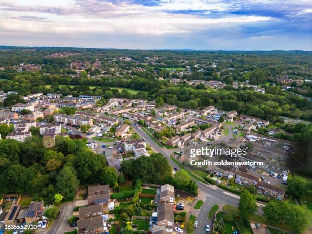 aerial view of housing in crawley, southeast england - crawley - west sussex stock pictures, royalty-free photos & images