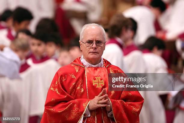 Brazilian Cardinal Odilo Schrerer attends the Pro Eligendo Romano Pontifice Mass at St Peter's Basilica, before they enter the conclave to decide who...